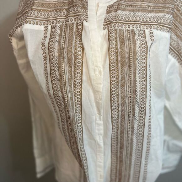 Sundance Cotton Bohemian Print Top Long Sleeve White Brown P 10 Medium - Picture 4 of 12